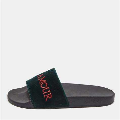 gucci l aveugle par amour slides|Gucci Velvet Slides 'L'aveugle Par Amour .